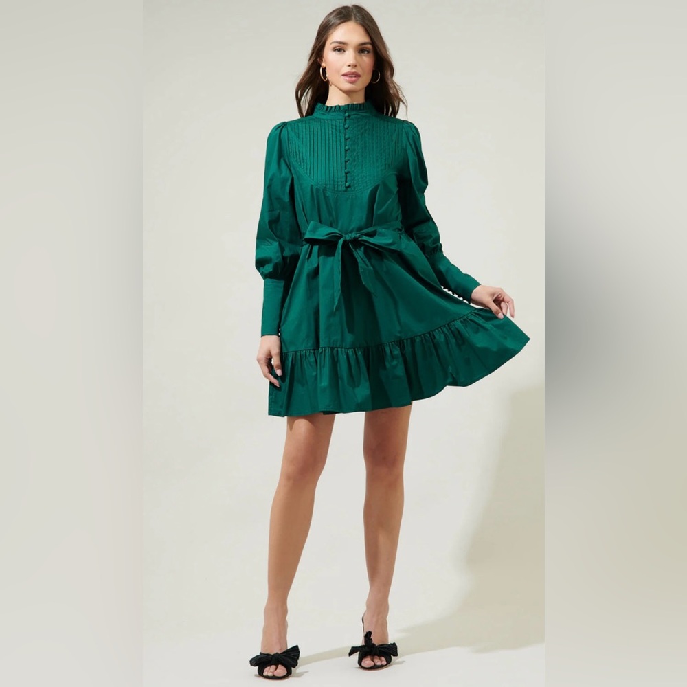 Emerald Green Beacher Pintuck Shift Dress